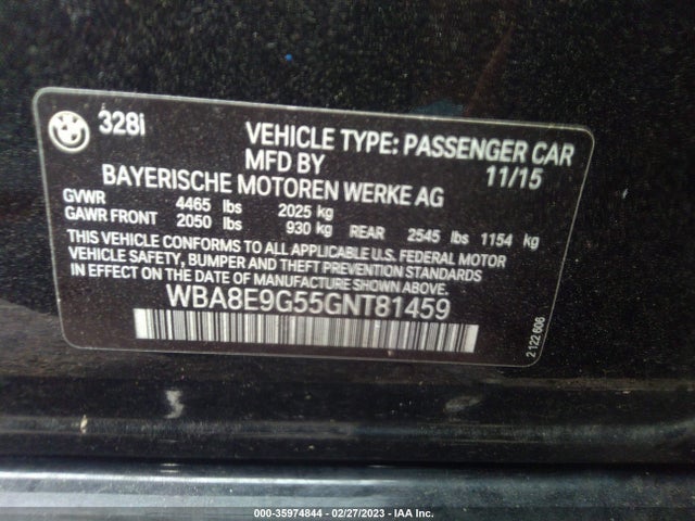 BMW 3 Series 328i 2016 WBA8E9G55GNT81459 Image 8