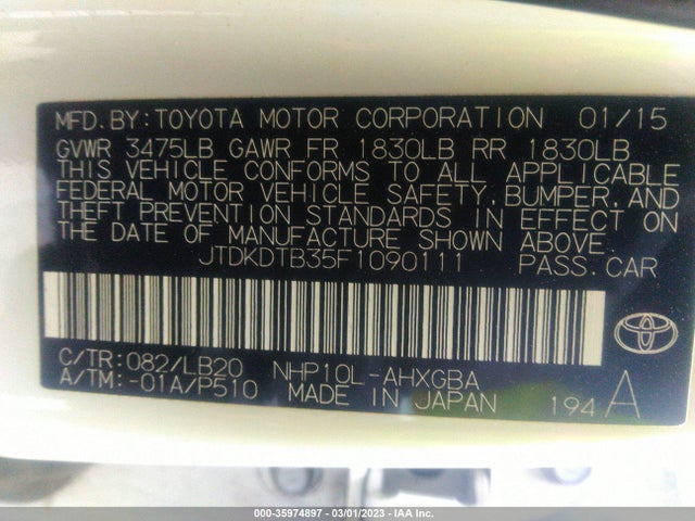 Toyota Prius C One/two/three/four 2015 JTDKDTB35F1090111 Image 10