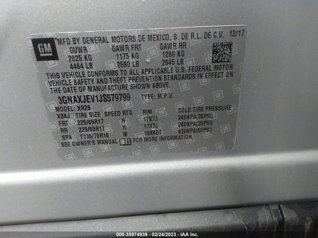Chevrolet EQUINOX LT 2018 3GNAXJEV1JS579799 Image 9
