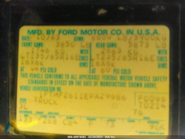 1984 FORD F250 VIN: 1FTHF2611EPA29986