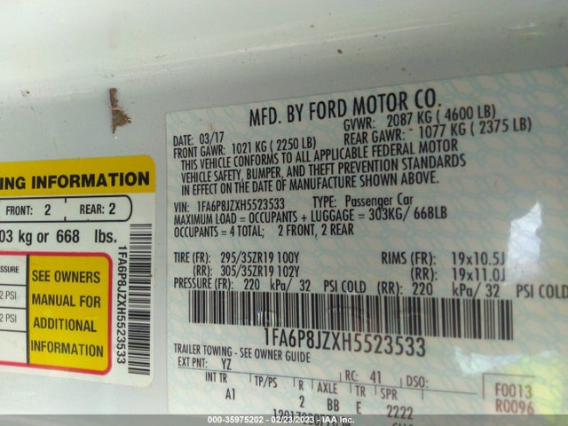 2017 Ford Mustang, VIN: 1FA6P8JZXH5523533