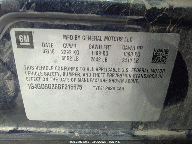 2016 BUICK LACROSSE PREMIUM I VIN: 1G4GD5G36GF215675