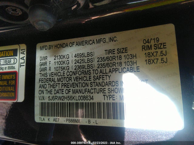 Honda CR-V EX 2019 5J6RW2H56KL008634 Image 9