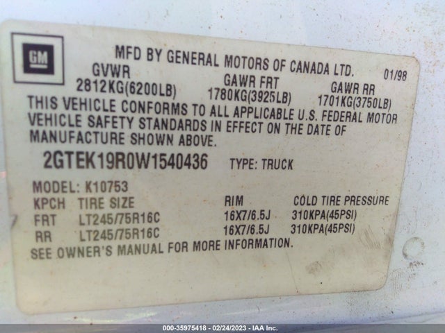 GMC SIERRA 1500 1998 2GTEK19R0W1540436 Image 10