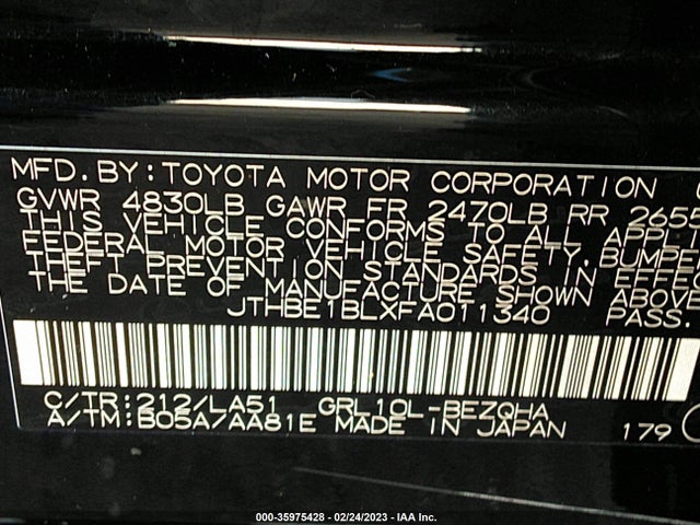 2015 Lexus GS, VIN: JTHBE1BLXFA011340