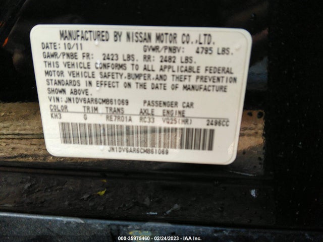 2012 INFINITI G25 SEDAN X VIN: JN1DV6AR6CM861069