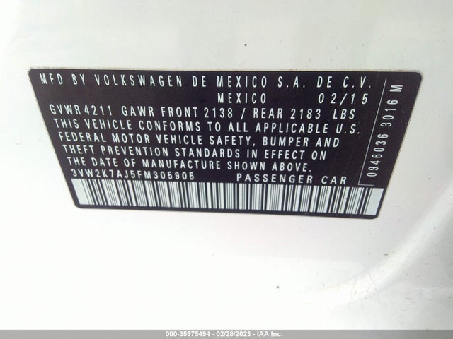 3VW2K7AJ5FM305905 Volkswagen Jetta Sedan 2.0l S W/technology