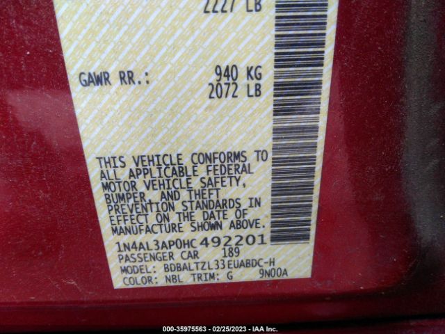 1N4AL3AP0HC492201 Nissan Altima 2.5 Sl