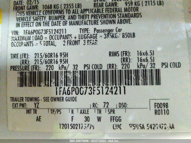 1FA6P0G73F5124211 Ford FUSION S
