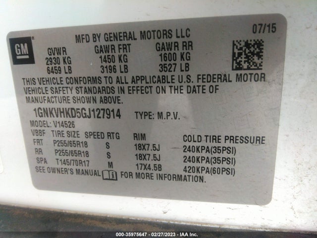 Chevrolet Traverse Lt 2016 1GNKVHKD5GJ127914 Image 11