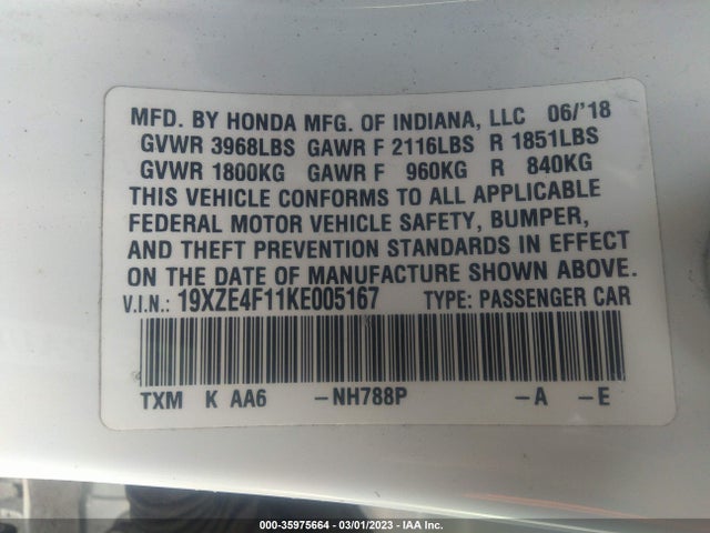 Honda Insight Lx 2019 19XZE4F11KE005167 Image 9