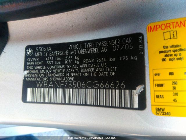 WBANF73506CG66626 BMW 5 Series 530xi