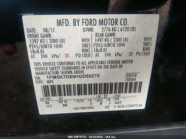 Ford EXPLORER XLT 2017 1FM5K7D89HGD80270 Image 11