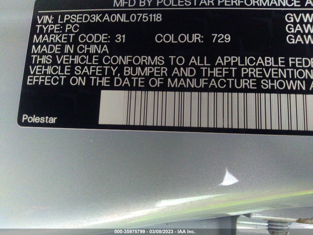 2022 Polestar 2, VIN: LPSED3KA0NL075118