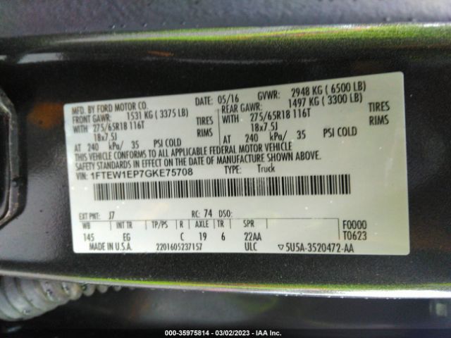 1FTEW1EP7GKE75708 Ford F-150 Xlt/xl/lariat
