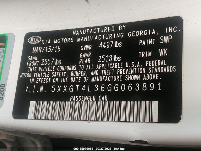 KIA Optima Lx 2016 5XXGT4L36GG063891 Image 10