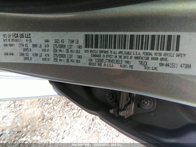 RAM 1500 Laramie 2019 1C6SRFJT7KN513513 Image 10