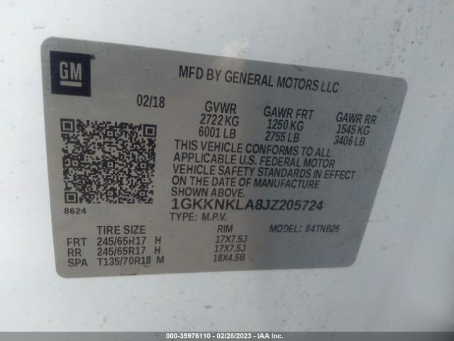 1GKKNKLA8JZ205724 GMC ACADIA SLE