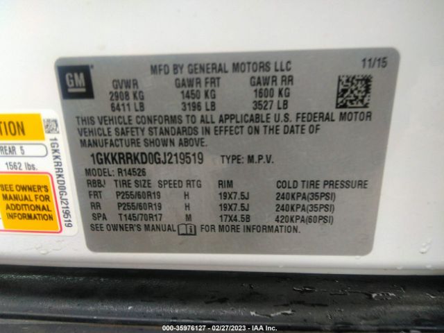 1GKKRRKD0GJ219519 GMC ACADIA SLT