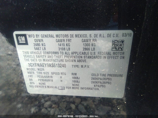 3GYFNAEY9AS613240 Cadillac Srx Luxury Collection