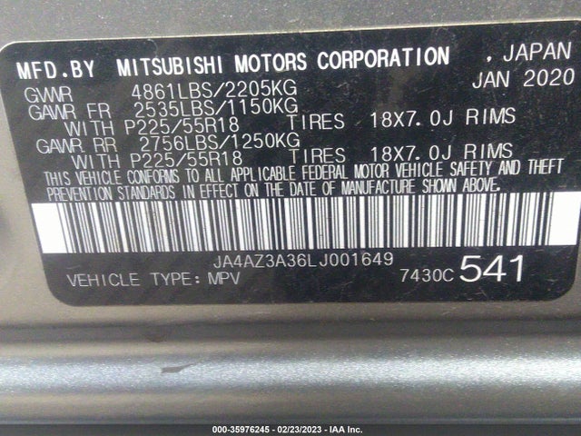 JA4AZ3A36LJ001649 Mitsubishi Outlander Es/se/sel/le/sp