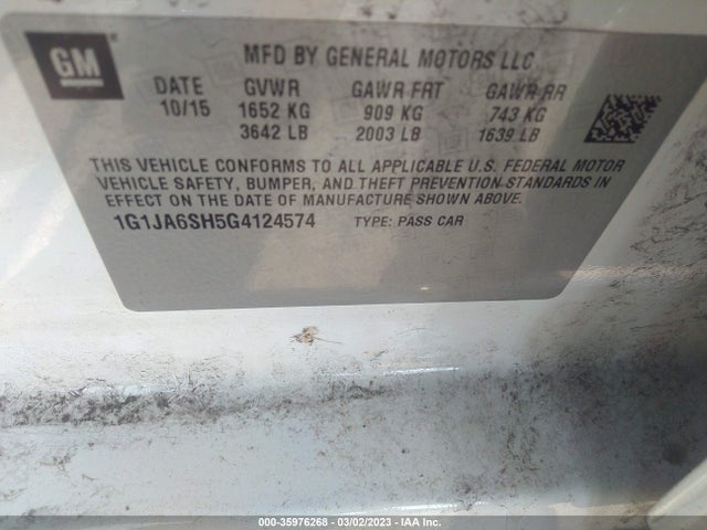 Chevrolet SONIC LS 2016 1G1JA6SH5G4124574 Image 10