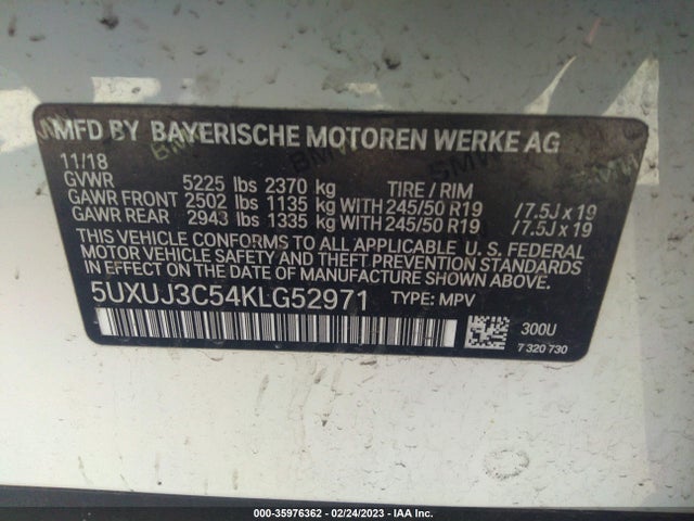 2019 BMW X4, VIN: 5UXUJ3C54KLG52971