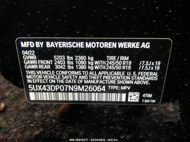5UX43DP07N9M26064 BMW X3 Sdrive30i
