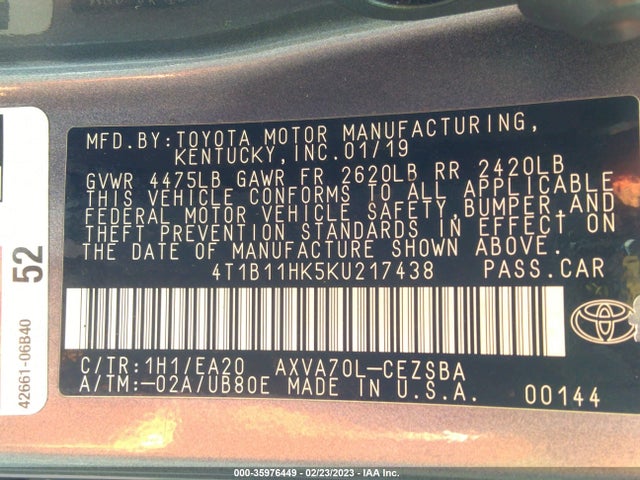 Toyota Camry Le/se/xle/l 2019 4T1B11HK5KU217438 Image 10