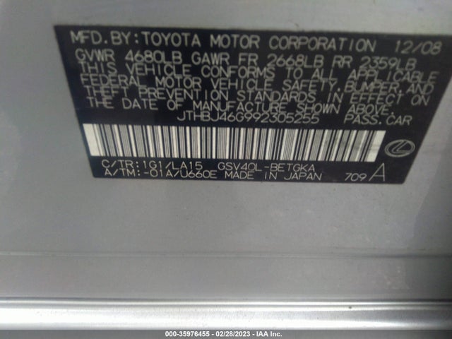 JTHBJ46G992305255 Lexus ES 350