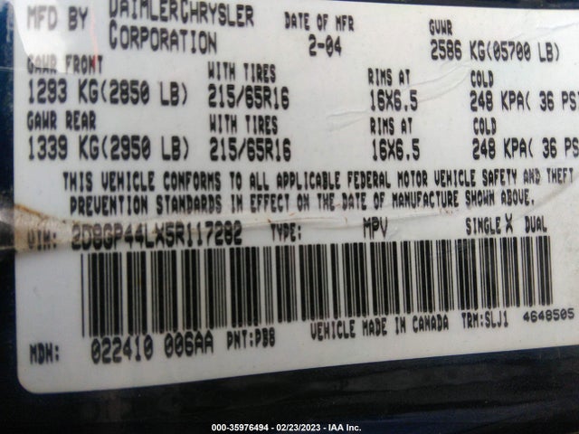 Dodge Grand Caravan 2005 2D8GP44LX5R117282 Image 10