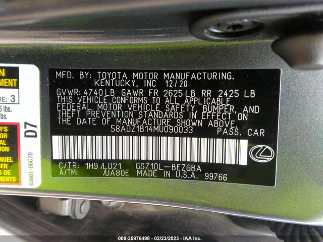 2021 Lexus ES, VIN: 58ADZ1B14MU090033