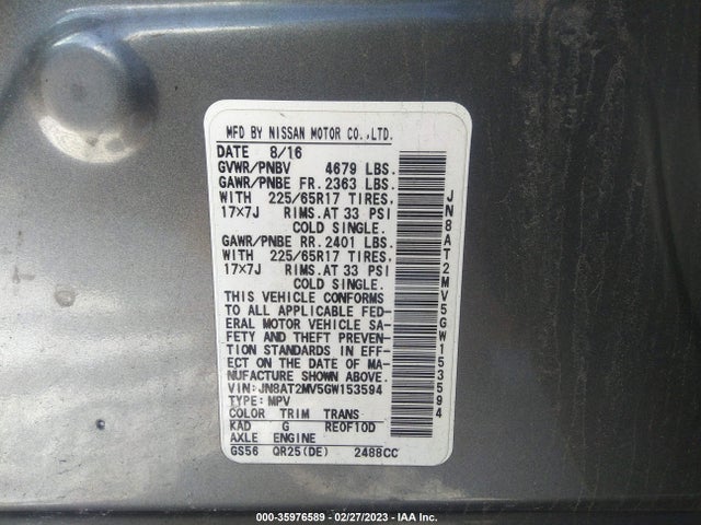 Nissan ROGUE S 2016 JN8AT2MV5GW153594 Image 11