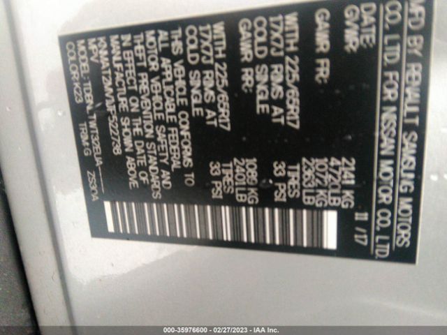 KNMAT2MV1JP522738 Nissan ROGUE SV