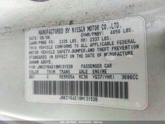 2008 INFINITI G37 COUPE JOURNEY VIN: JNKCV64E18M131528