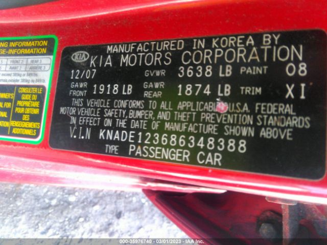 KNADE123686348388 KIA RIO LX