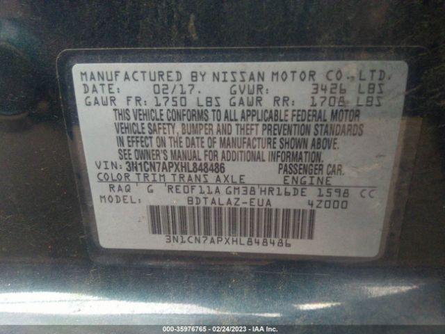 3N1CN7APXHL848486 Nissan Versa Sedan S Plus