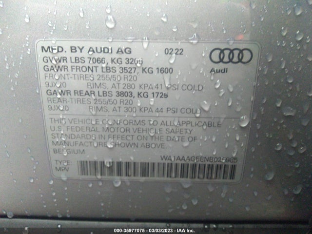 2022 Audi e-tron, VIN: WA1AAAGE8NB025985