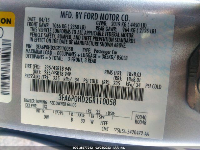 3FA6P0HD2GR110058 Ford FUSION SE