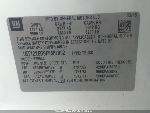 2015 GMC Sierra 2500HD, VIN: 1GT12XEG9FF587902