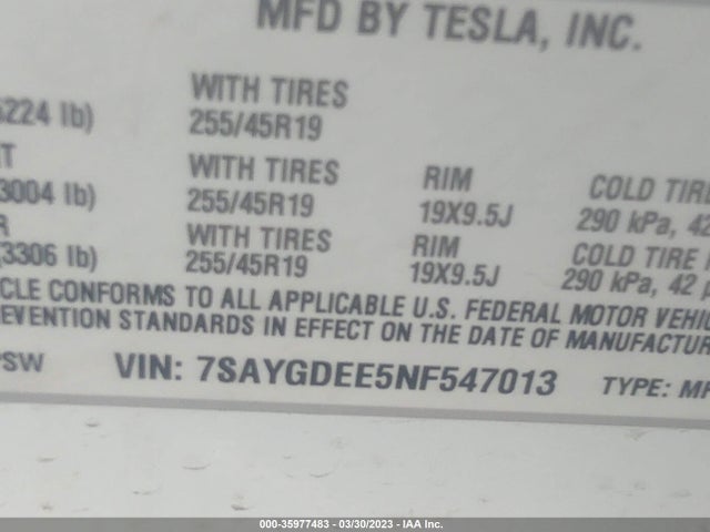 Tesla Model Y Long Range 2022 7SAYGDEE5NF547013 Image 9