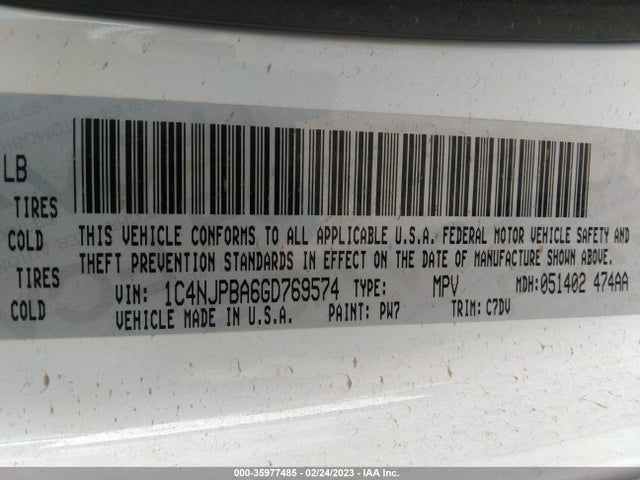 2016 JEEP PATRIOT SPORT VIN: 1C4NJPBA6GD769574