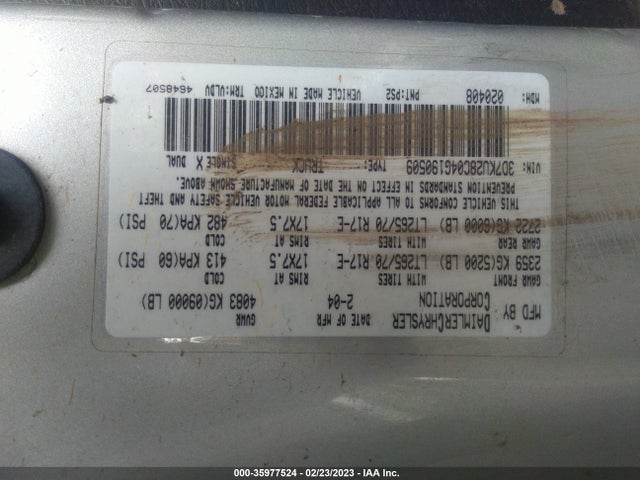 2004 DODGE RAM 2500 SLT VIN: 3D7KU28C04G190509