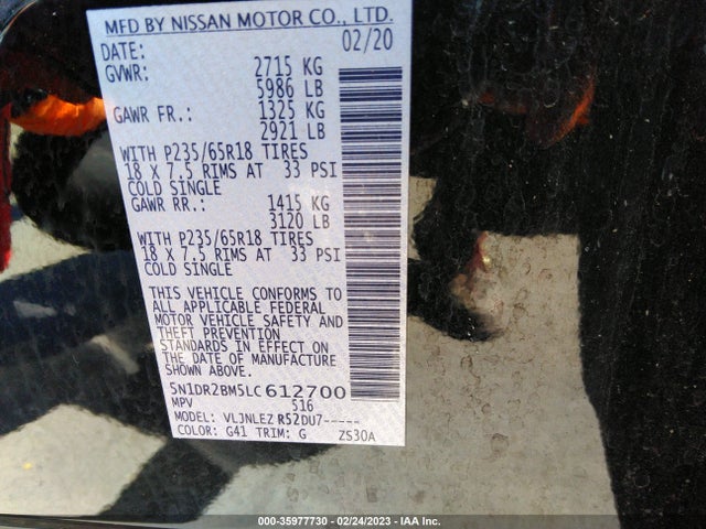 2020 Nissan Pathfinder, VIN: 5N1DR2BM5LC612700