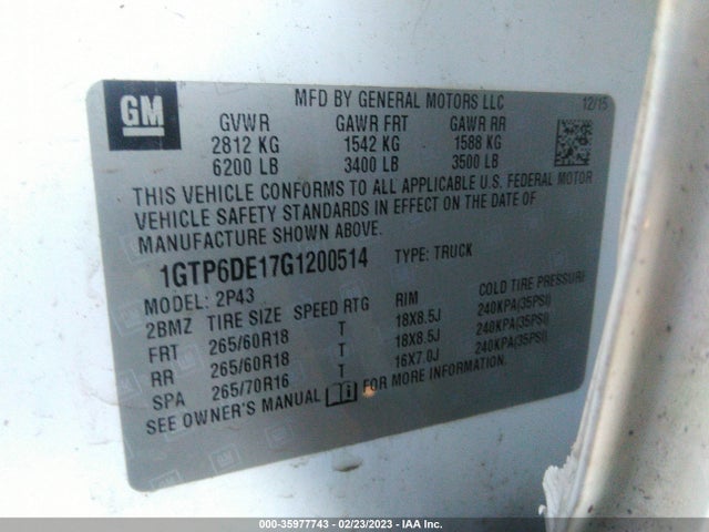 2016 GMC Canyon, VIN: 1GTP6DE17G1200514