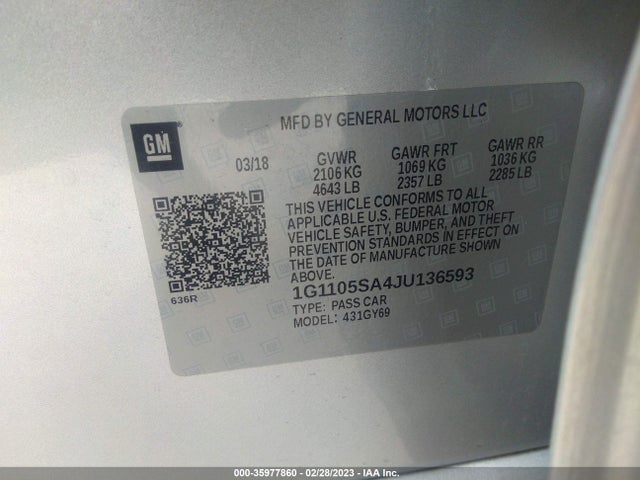 Chevrolet IMPALA LT 2018 1G1105SA4JU136593 Image 10