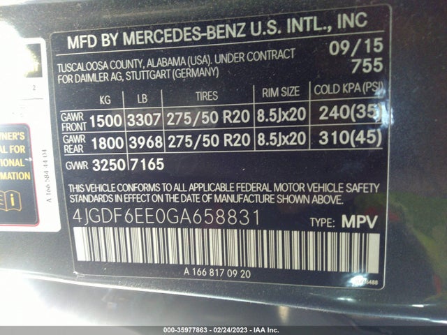 2016 Mercedes-Benz GL-Class, VIN: 4JGDF6EE0GA658831