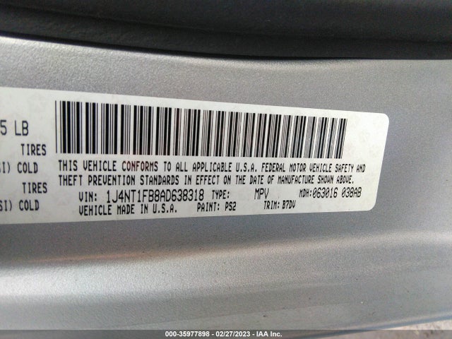 2010 JEEP COMPASS SPORT VIN: 1J4NT1FB8AD638318