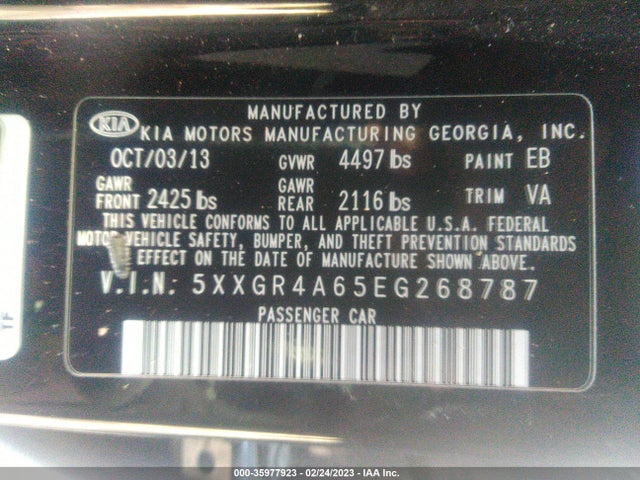 2014 KIA OPTIMA SX TURBO VIN: 5XXGR4A65EG268787