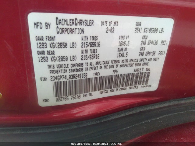 Dodge Grand Caravan Ex 2003 2D4GP74L03R249158 Image 10